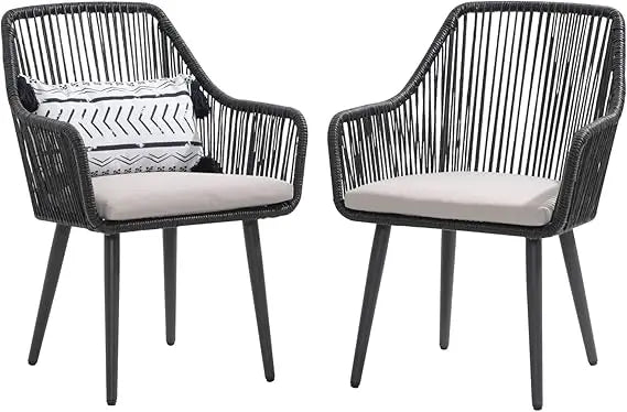 Modern Outdoor Dining Chairs Set of Two Woven Rope Rattan