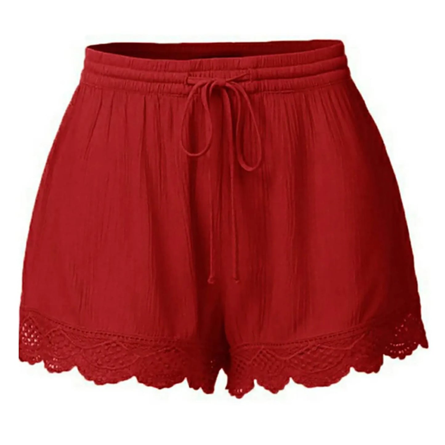 Ruffle Hem Casual Shorts for Women with Drawstring Closure