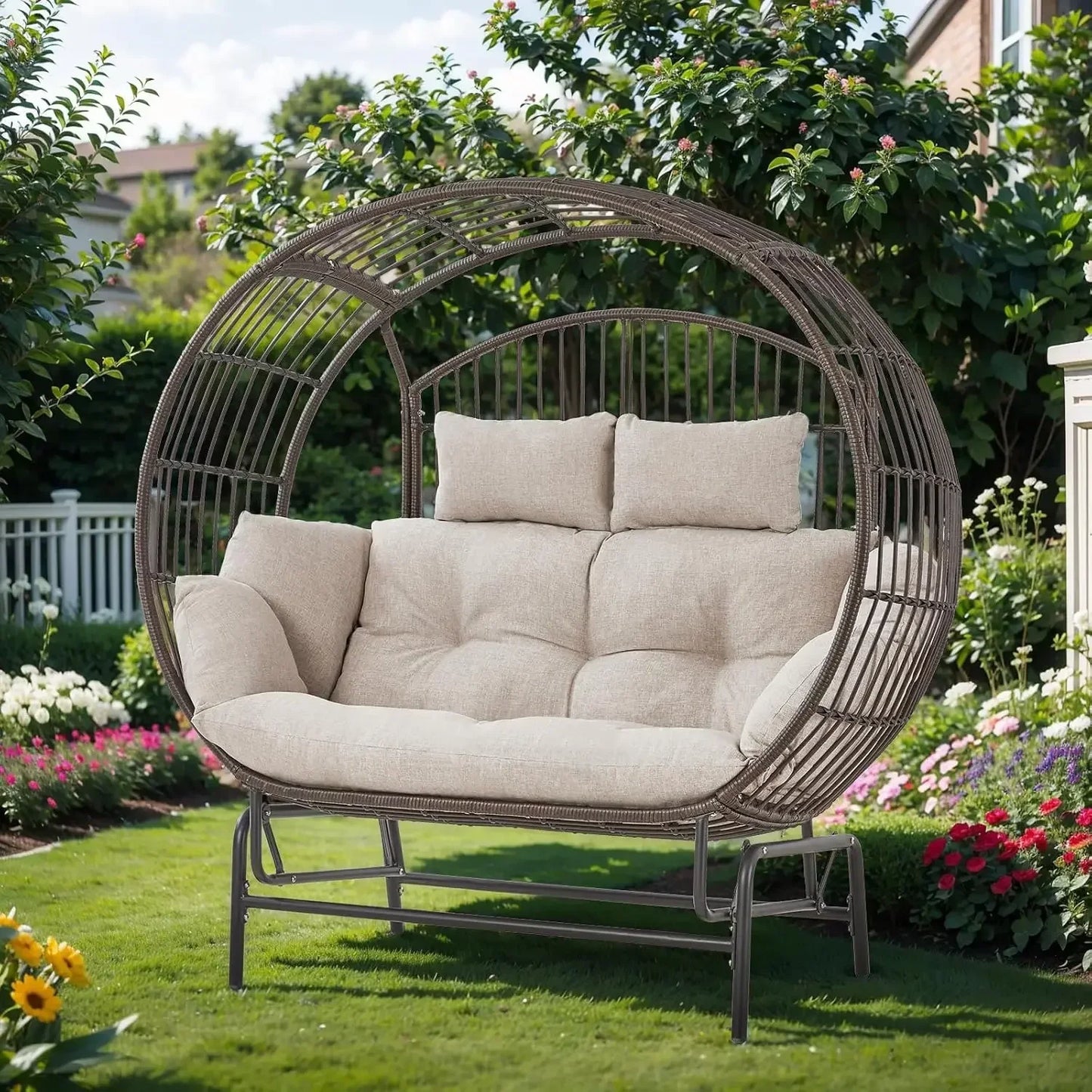 Cozy Outdoor Glider Egg Chair for Two with Thick Cushions