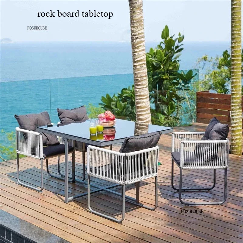 Outdoor PE Rattan Table and Chair Set Garden Furniture for Balcony Courtyard and Villa