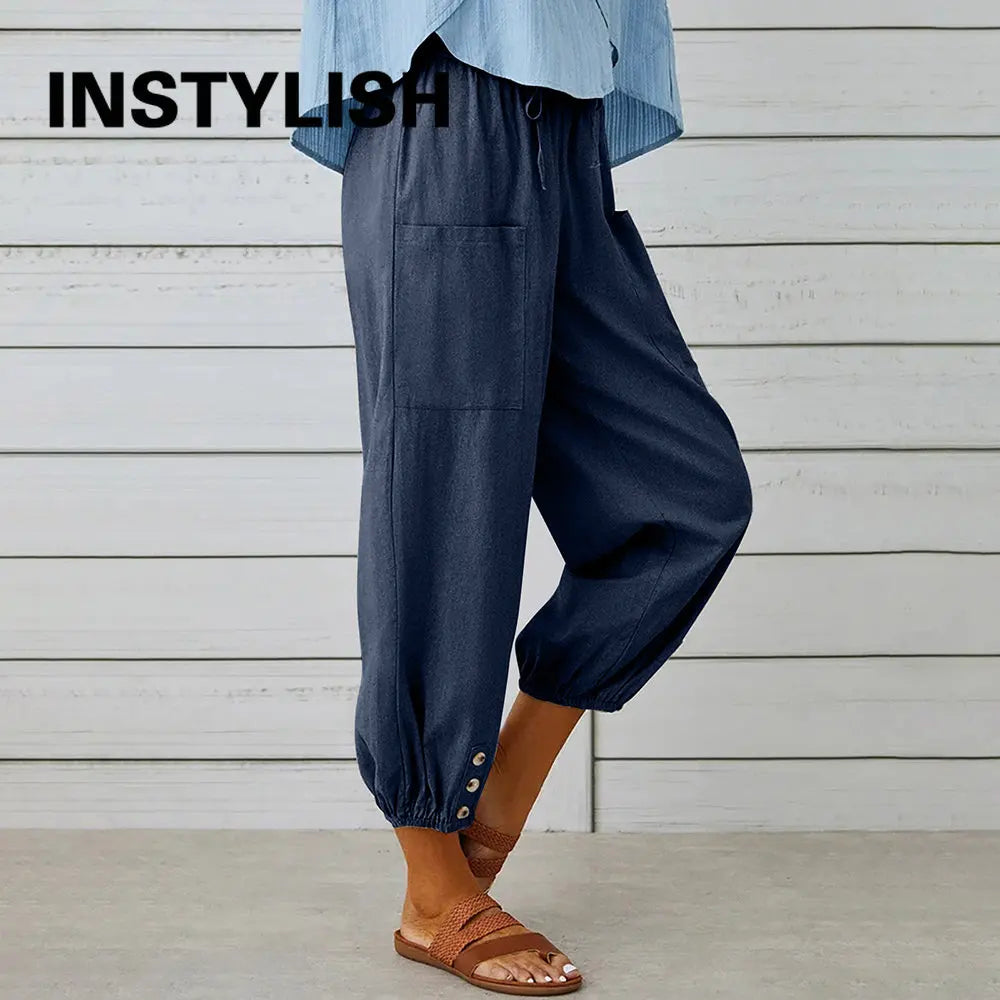 Women’s Loose Fit Cotton Linen Wide Leg Trousers for Comfort