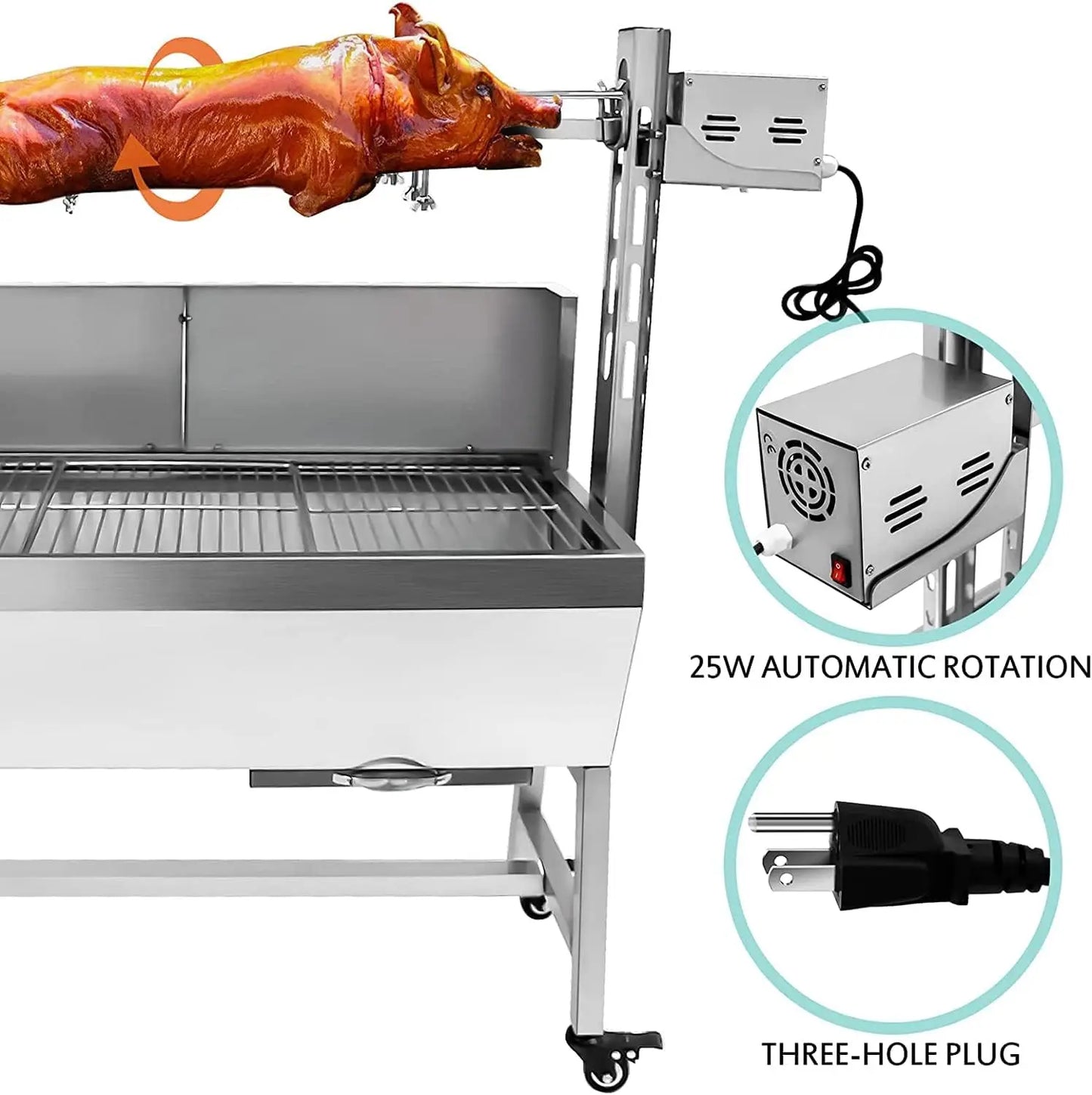 Stainless Steel Charcoal Rotisserie Grill with Automatic Motor