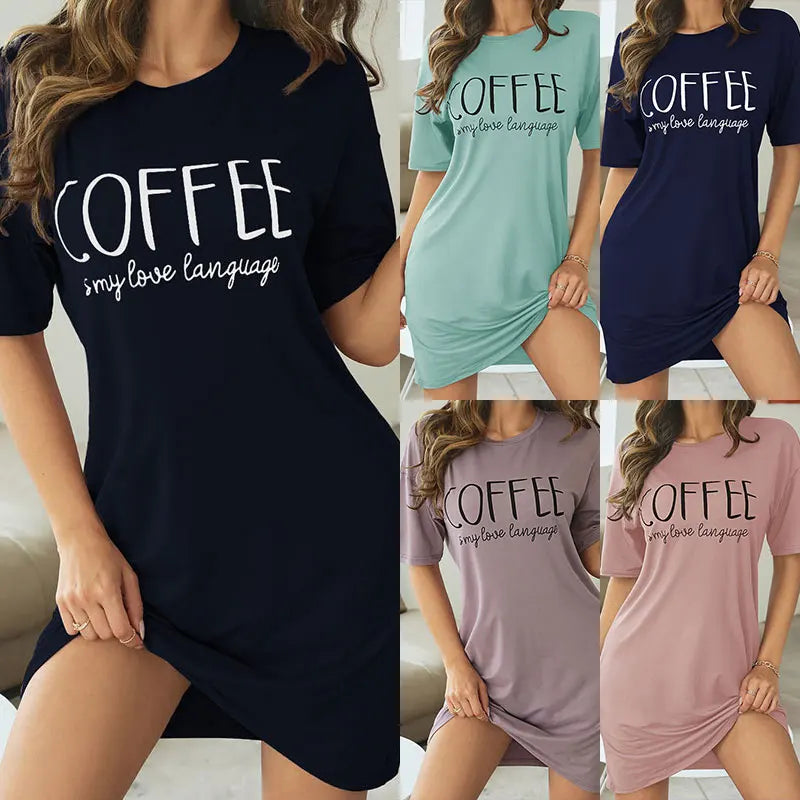 Casual Slogan Print Nightdress For Women Relaxed Sleepwear Dress