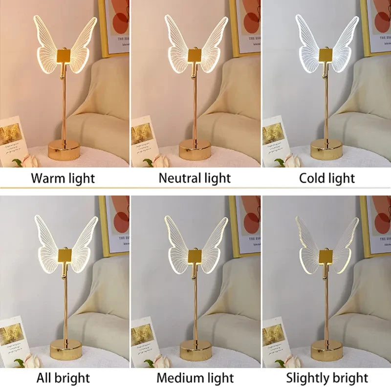 Butterfly LED Table Lamp Retro Gold Acrylic Desk Decor