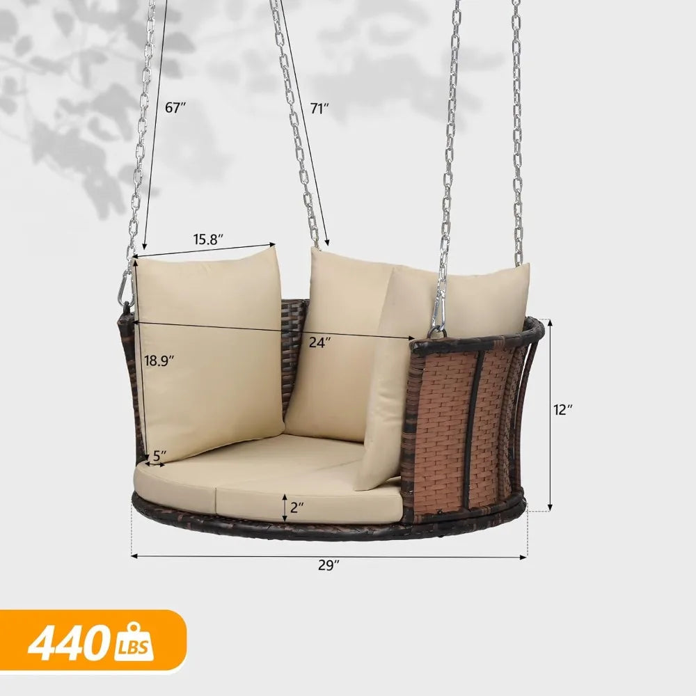 2.4 FT Round Rattan Porch Swing for 1 Person Outdoor 440 LBS Capacity