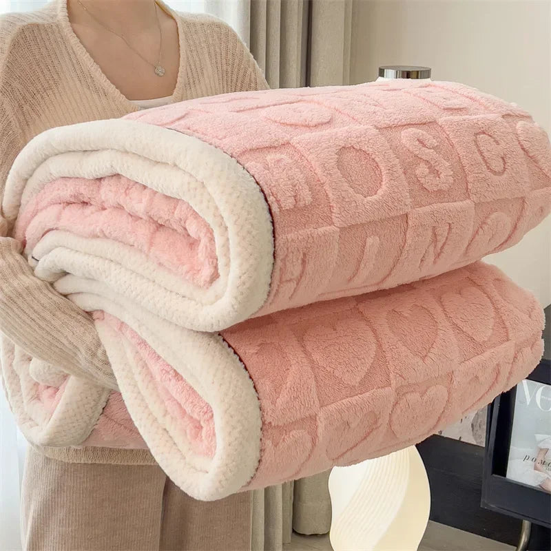 Love Coral Fleece Throw Blanket 3D Heart Plaid Lightweight Super Soft Sofa Cover Winter Blanket