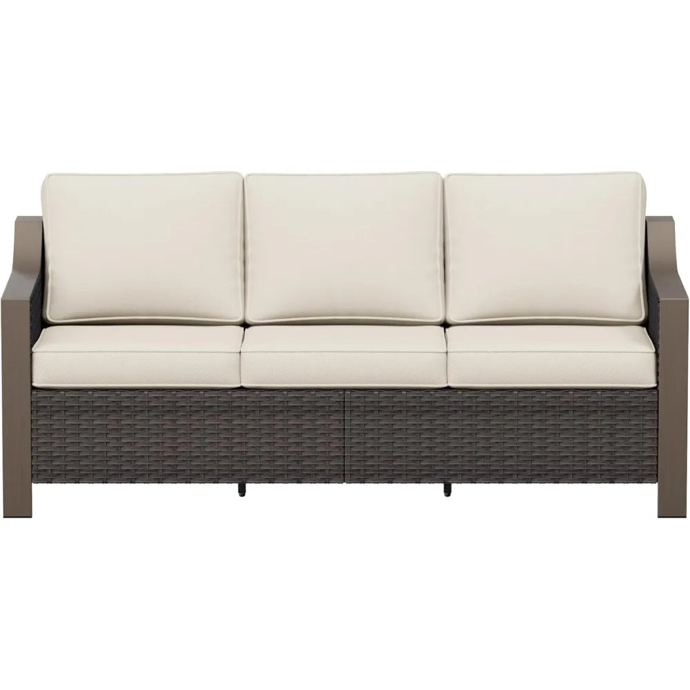 HUANZHUANG Outdoor Metal Wicker Patio Sofa 3 Seat Set
