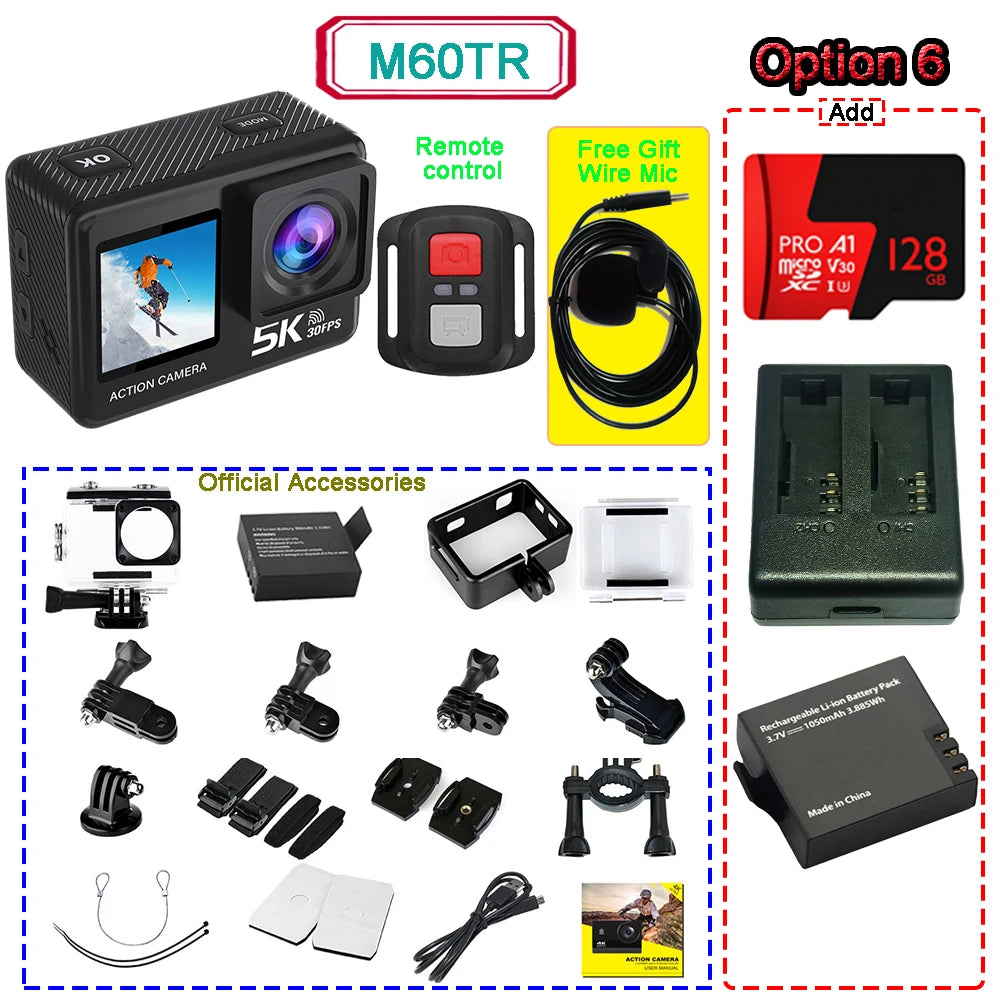 5K Action Camera with Dual Screen and Waterproof Design