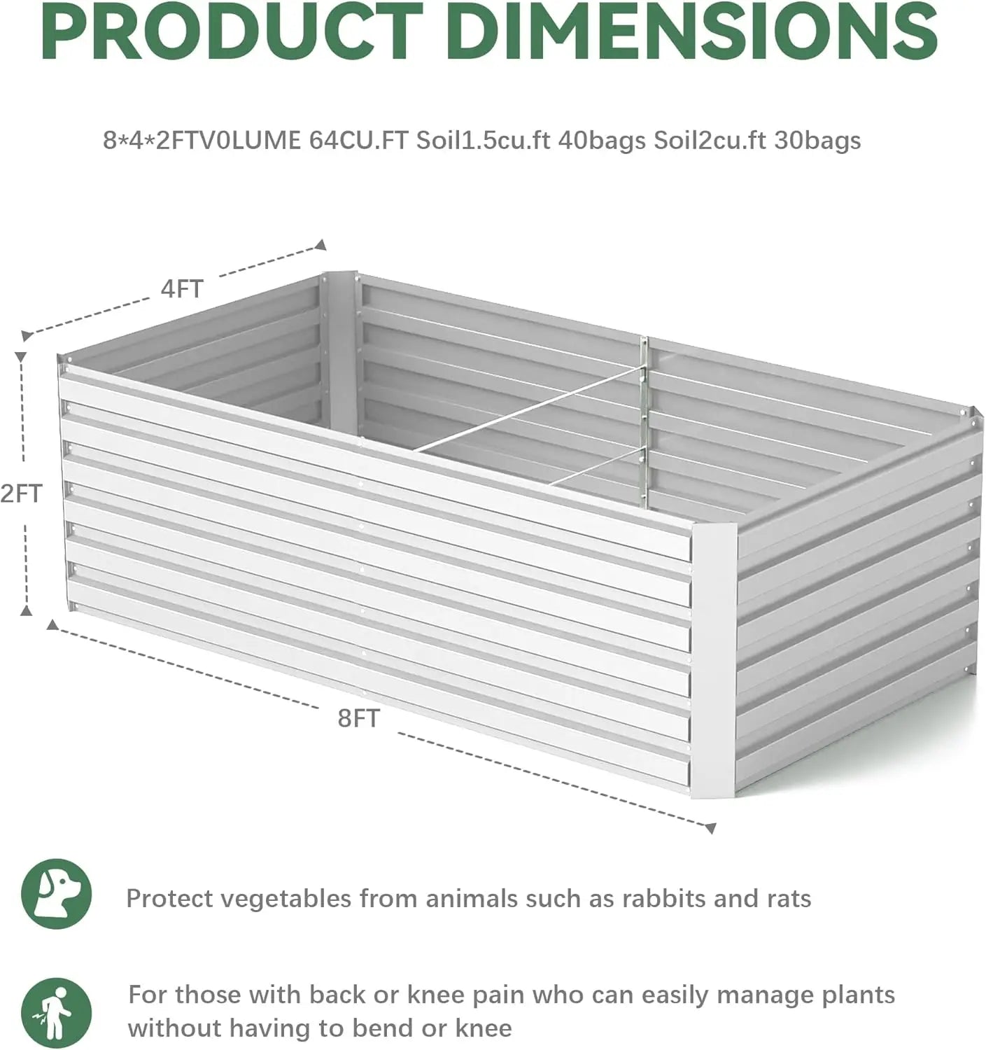 Galvanized Raised Garden Bed Deep Root Planter Box Set 72 Inch by 36 Inch by 24 Inch