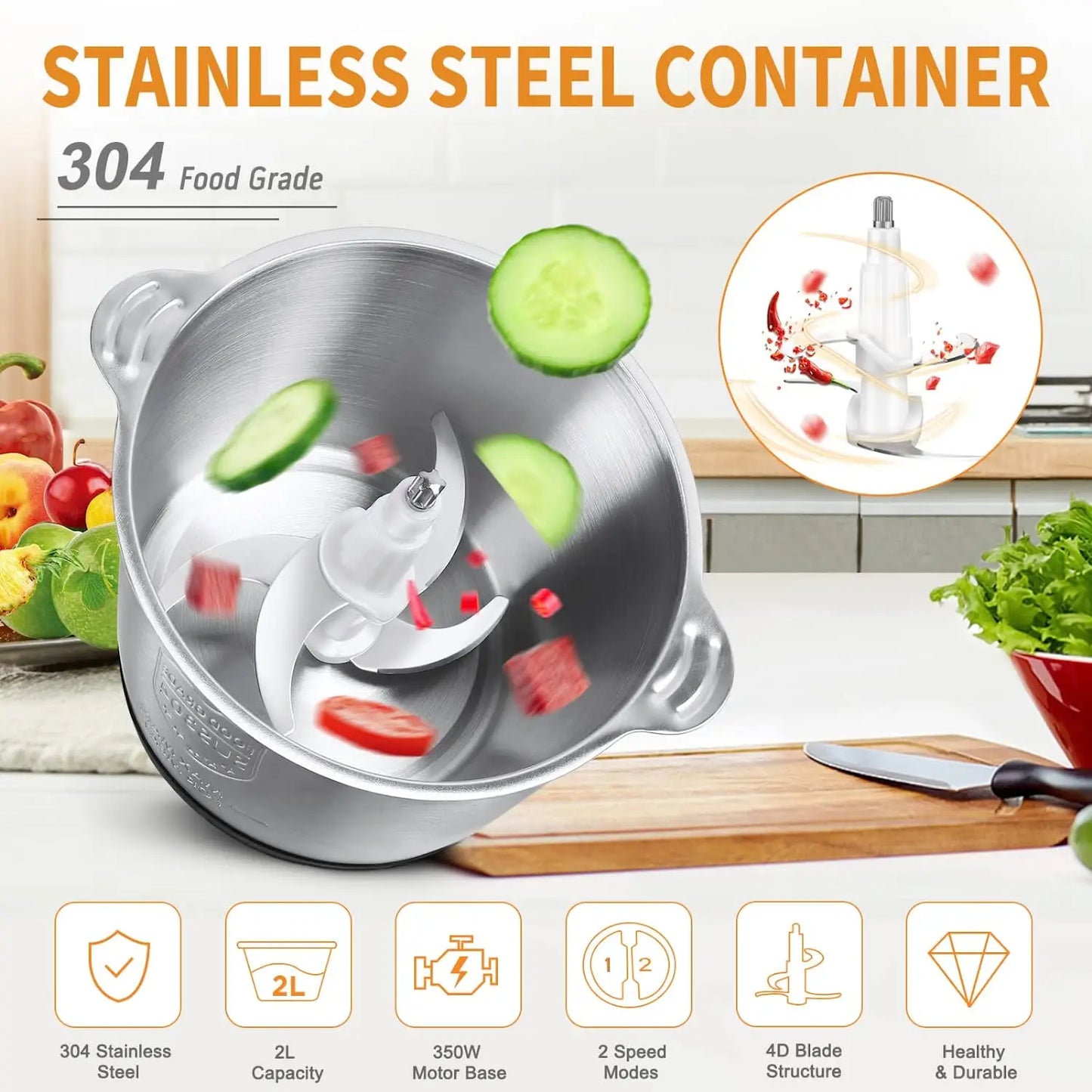 Electric Stainless Steel Meat Grinder and Food Processor Chopper