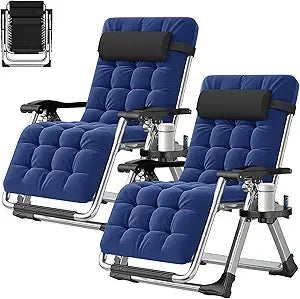 Zero Gravity Outdoor Lounge Chair Pair With Cushions