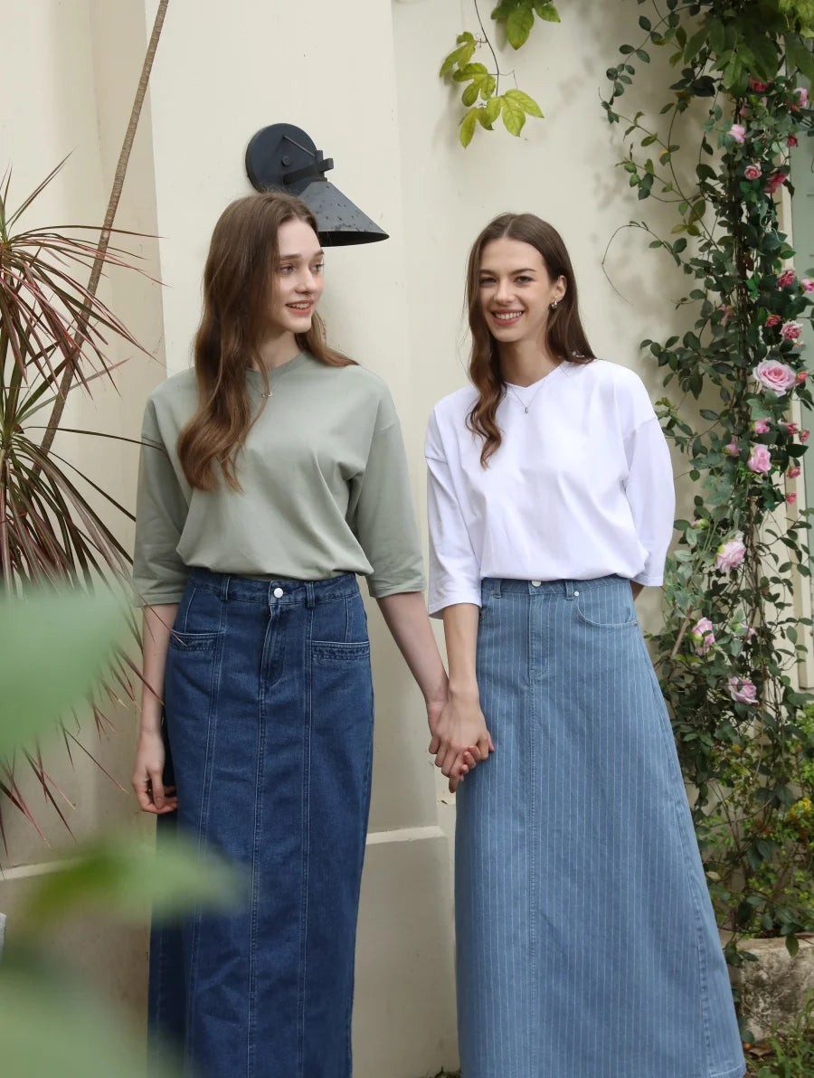 Trendy Pinstripe Denim Skirt for Stylish Women Fashion