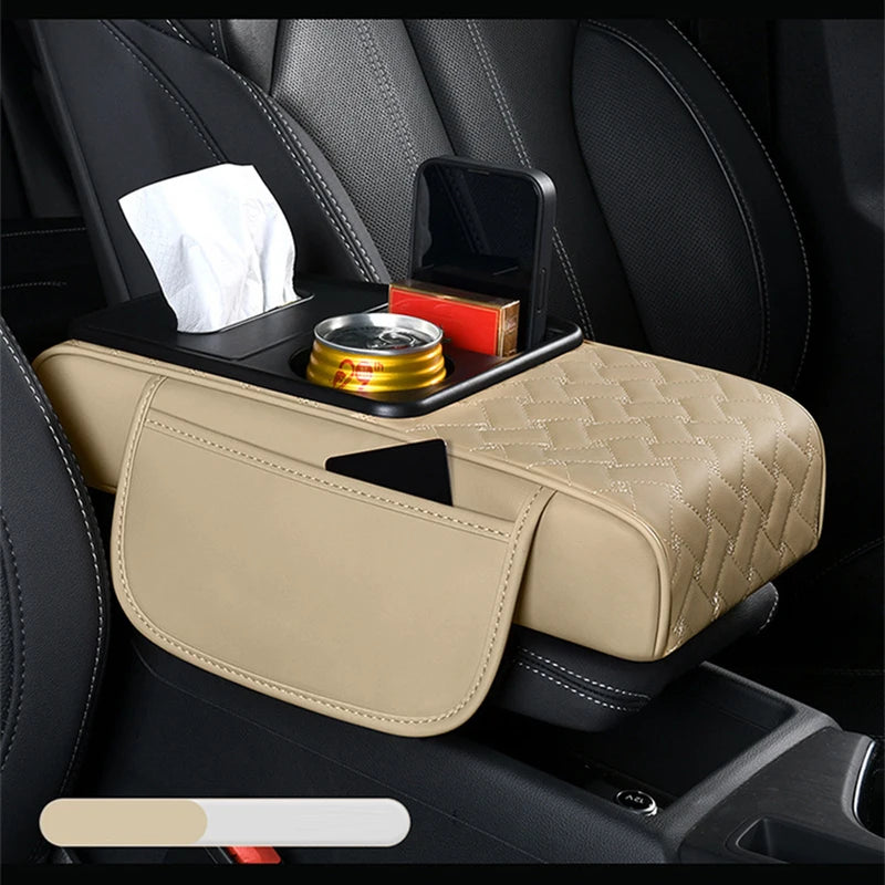 Multifunctional Leather Car Armrest Storage Box Cushion Pad