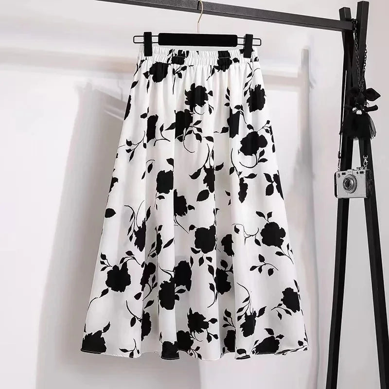 Plus Size High-Waisted Slimming Rose Skirt for Casual Style
