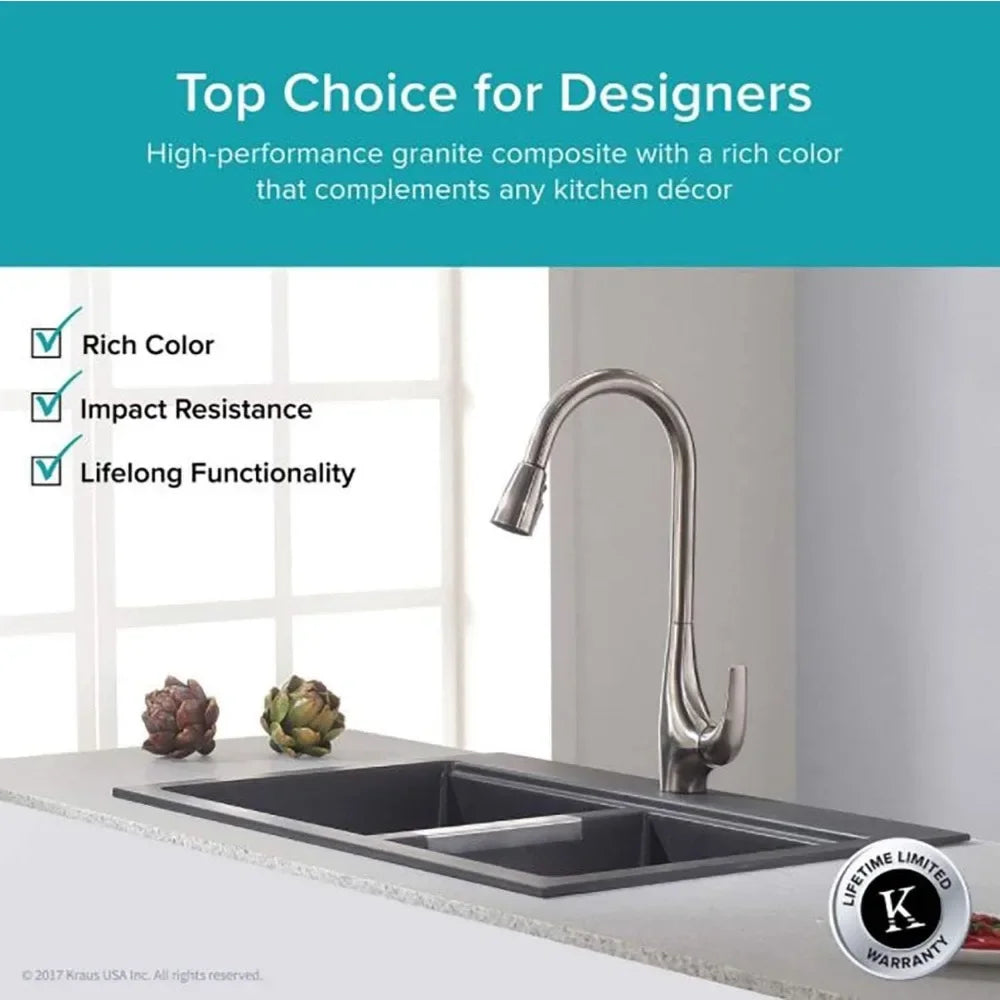XMSJ Quarza Granite Sink Drop In 50 50 Double Bowl