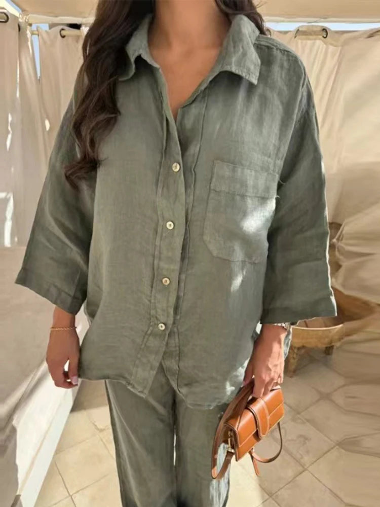 Ebstlcn Solid Women Trouser Suit Sets with Pockets