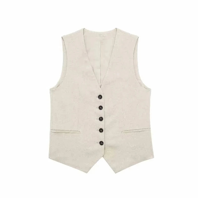 TRAFZA Women Casual Vintage Pant Suit Vest Shorts Set