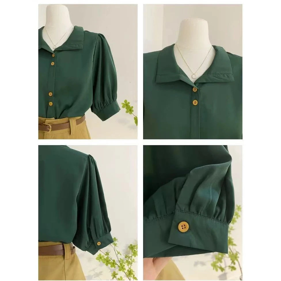 Niche Ladies Shirts Summer Retro Short Sleeved Top