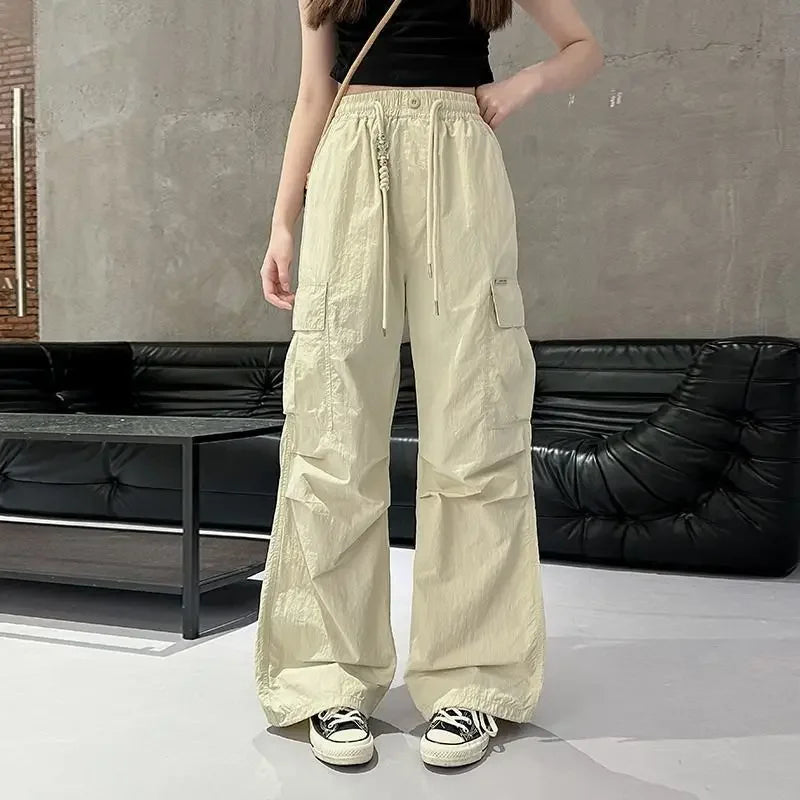Trendy Girls Wide-Leg Cargo Pants for Summer Casual Wear