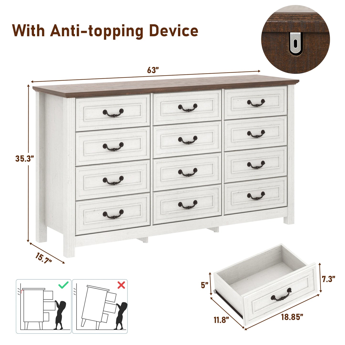 QiaoShiRen Modern Wood Dresser With 12 Drawers For Bedroom