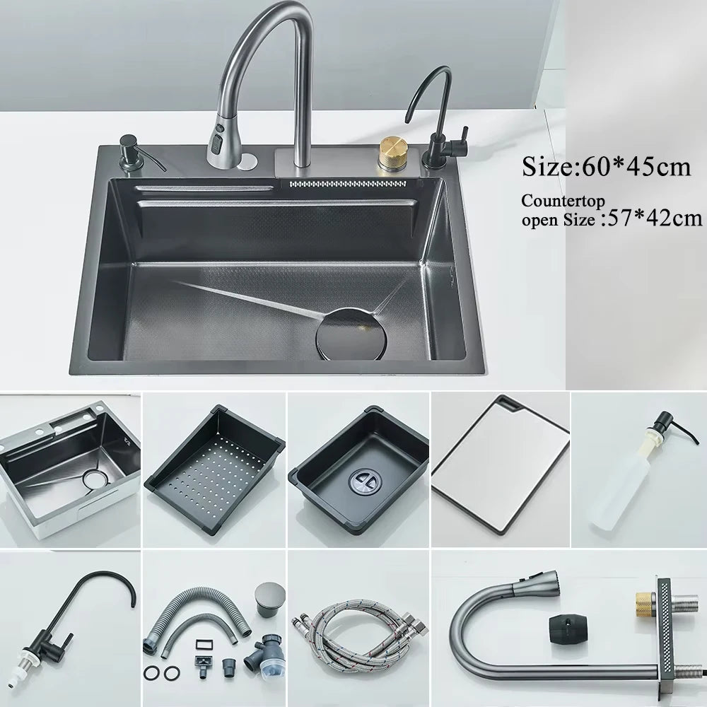 MYQualife 304 Stainless Steel Waterfall Kitchen Sink Faucet