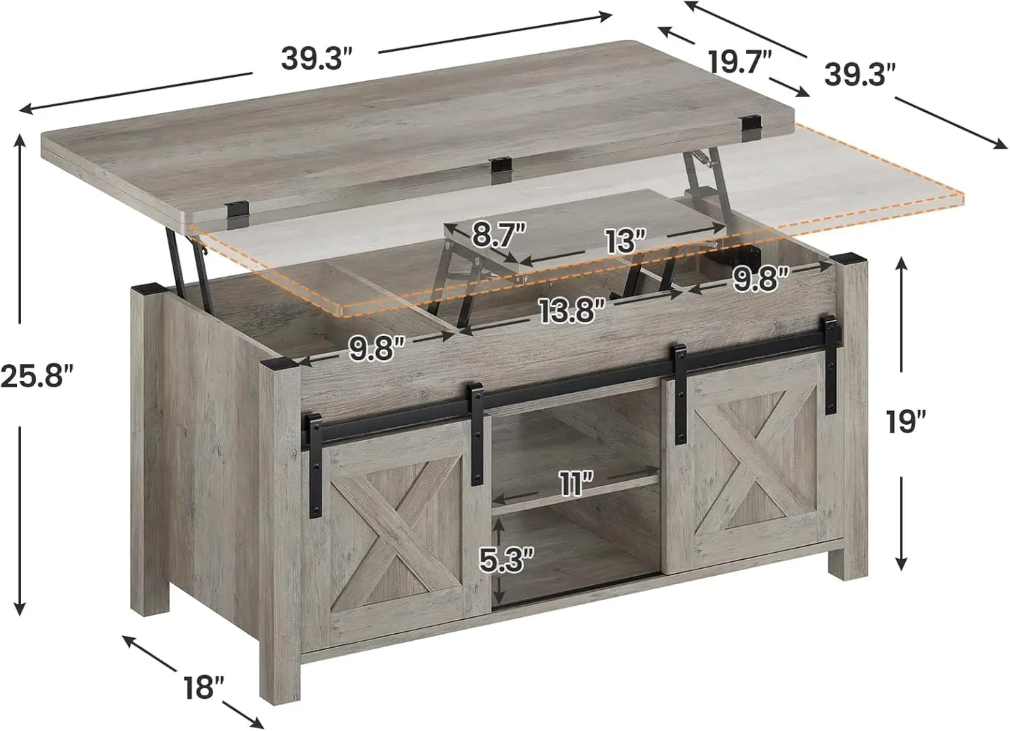 Lift Top Coffee Table 4 in 1 Multi Function Convertible Coffee Tables with Storage and Hidden Compartment Farmhouse Design