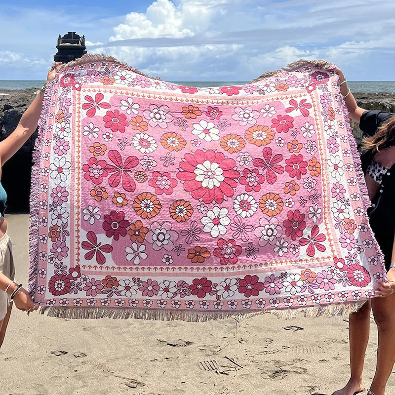 Europe Style Sofa Throw Blanket Cotton Knitted Blanket with Tassel Floral Bohemian Design Sofa Cover Bed Blanket Camping Rug
