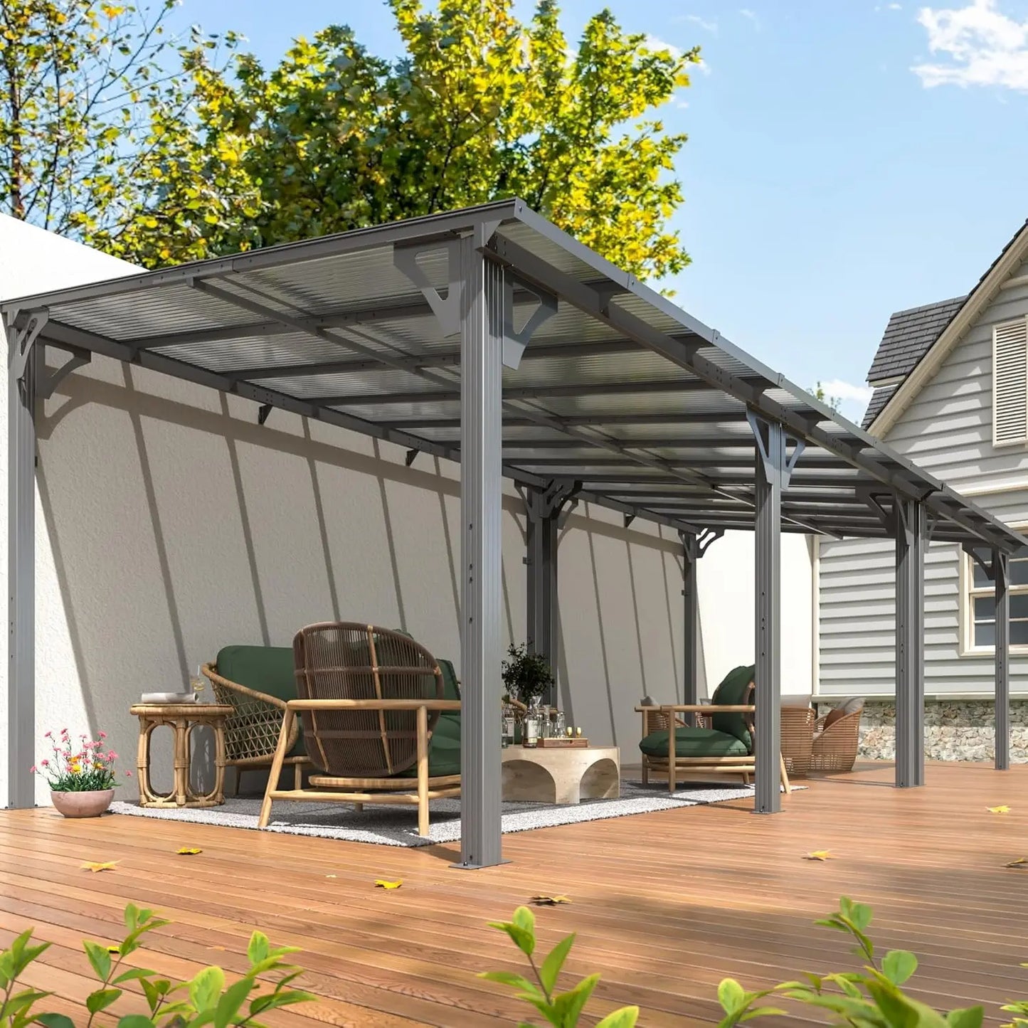 10x14 FT Gazebo Splicable Pergola with Aluminum Frame Wall Mounted Gazebo and Pergola Awnings for Patio Clearance