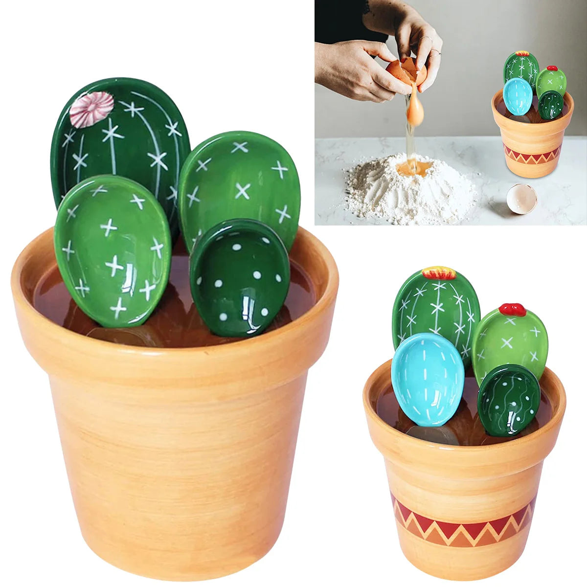 Cute Cactus Measuring Spoons Set for Fun Kitchen Use