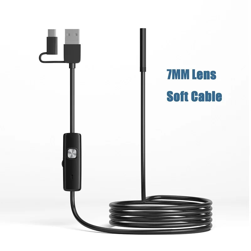 5.5MM 7MM Android Endoscope 3IN1 Type C Micro USB Mini Camera Pipe Inspection Borescope 6 LEDs Waterproof for Smartphone PC
