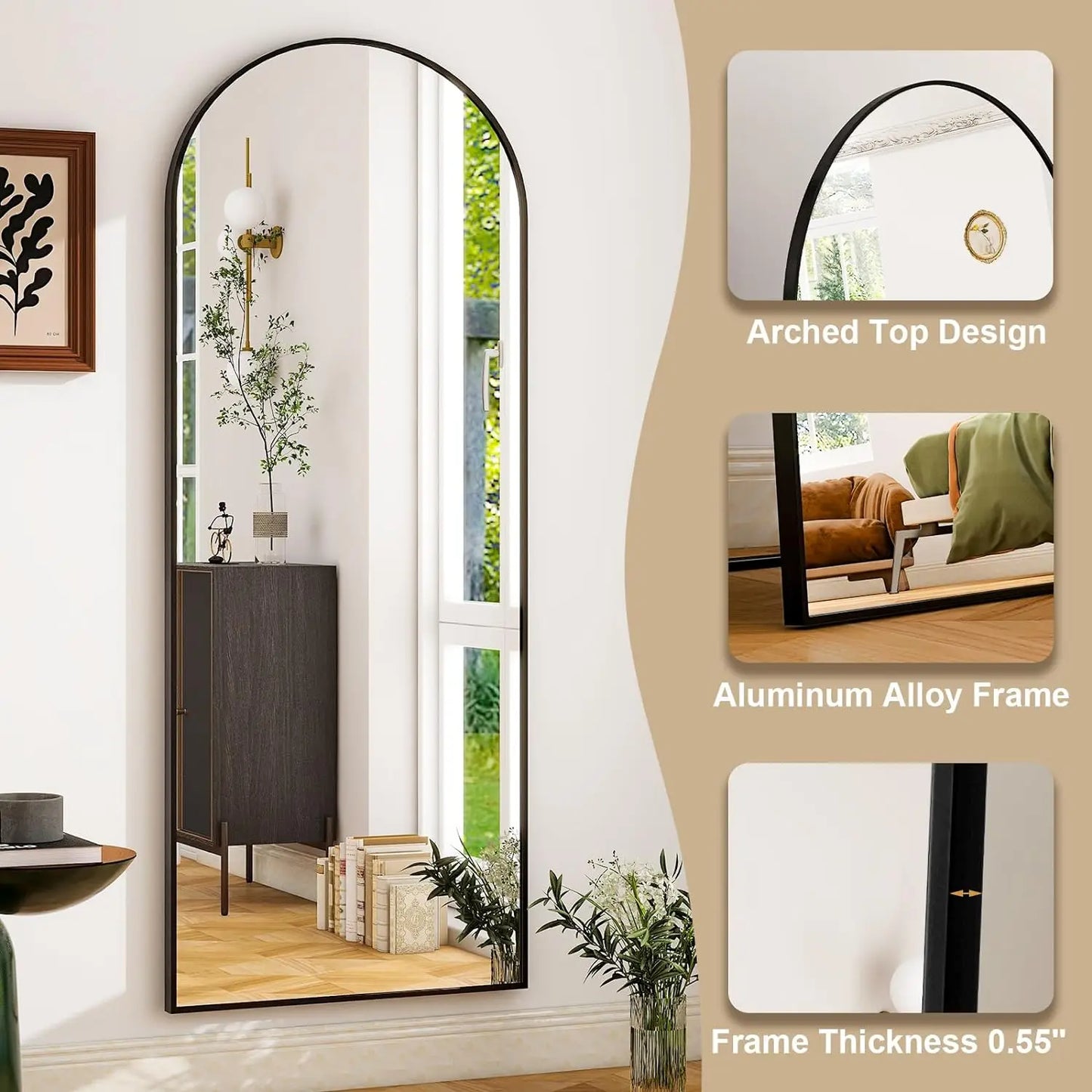 HARRITPURE Mirror With Aluminum Alloy Frame For Living Room