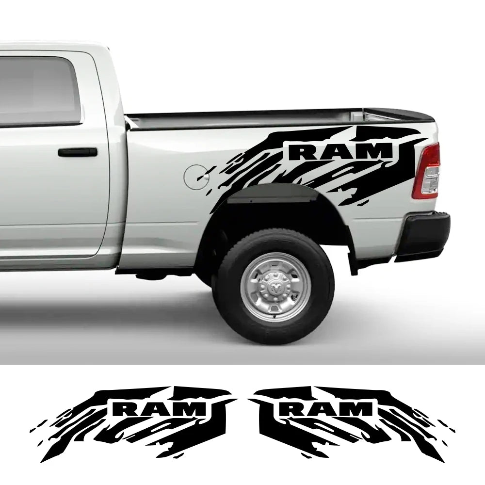 2Pcs Pickup Splash Stripes Bed Stickers For Dodge RAM Hemi 1500 2500 3500 Rebel Vinyl Decals Auto Truck Decor