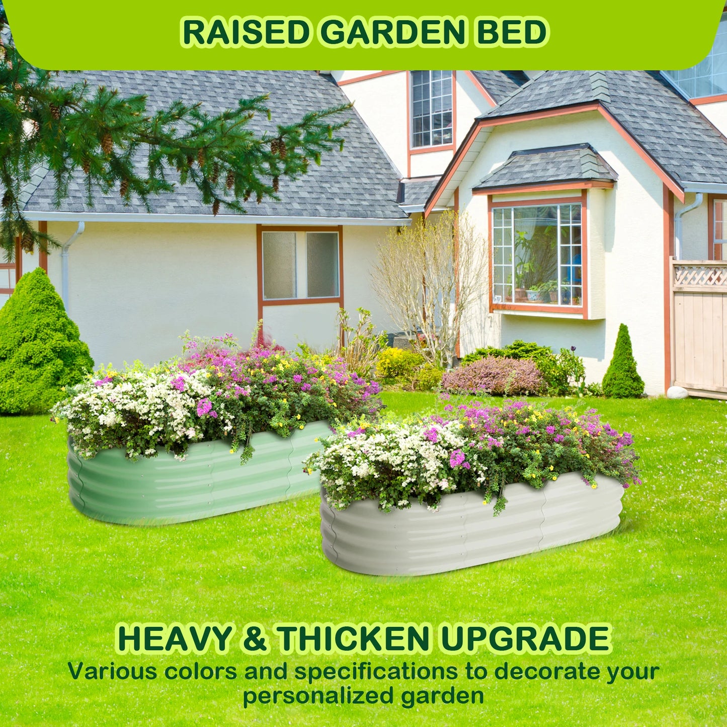 HiMISSH Oval Galvanized Raised Garden Bed Set for Outdoor