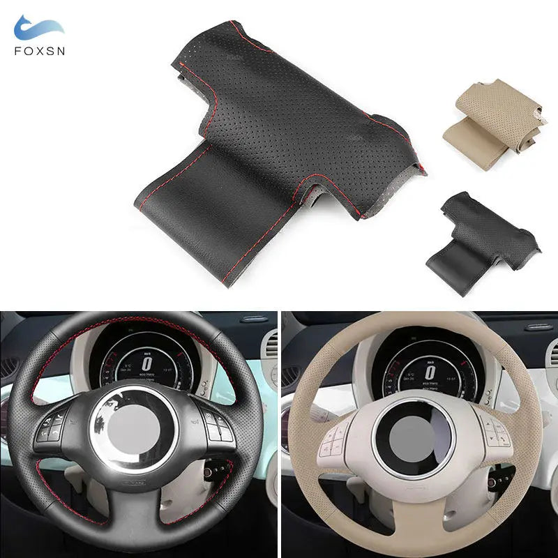 Hand-Stitch Microfiber Leather Steering Wheel Cover for Fiat 500 Models 2007-2015