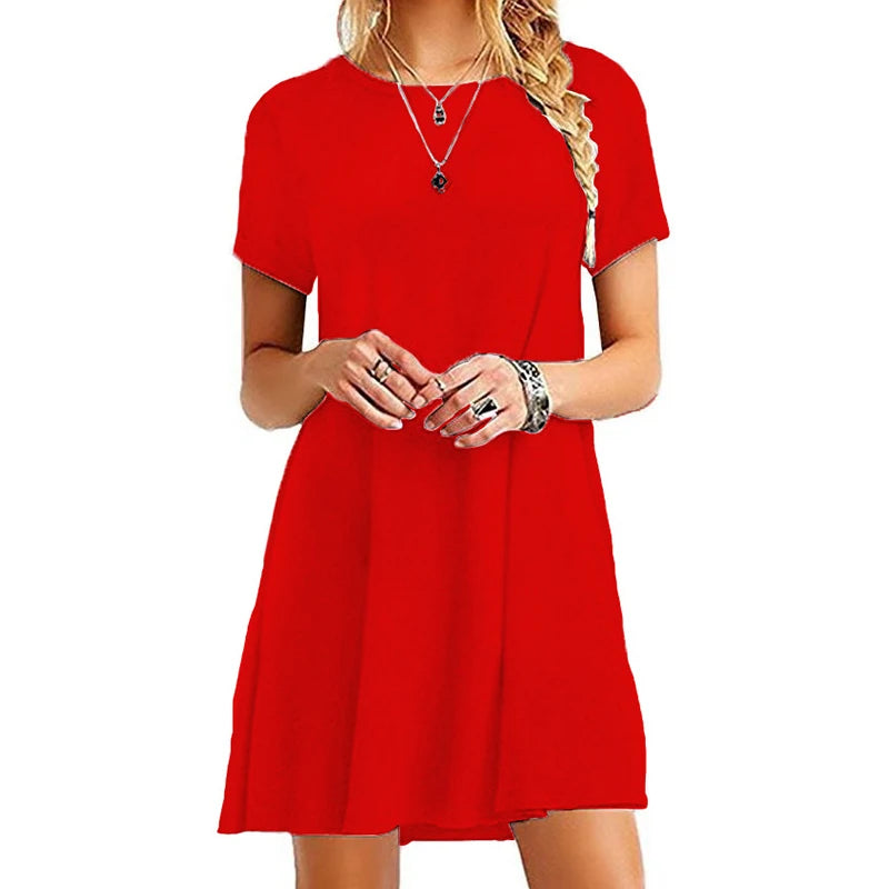 Women Casual Vintage O Neck T Shirt Dress for Everyday Wear
