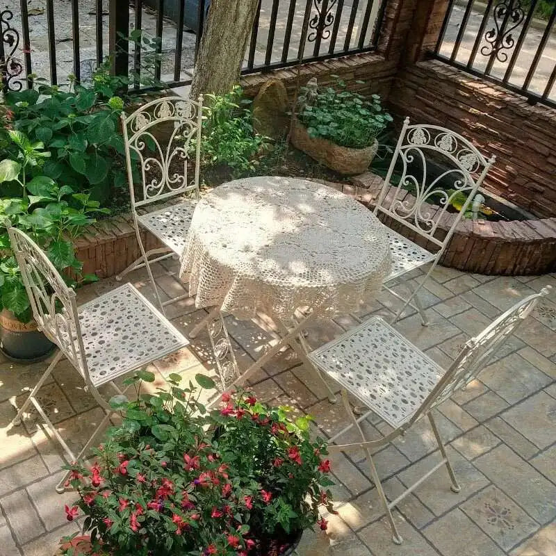 Folding Outdoor Garden Furniture Set Iron Table and Chair Nordic Patio Balcony Lounge Three Piece Set