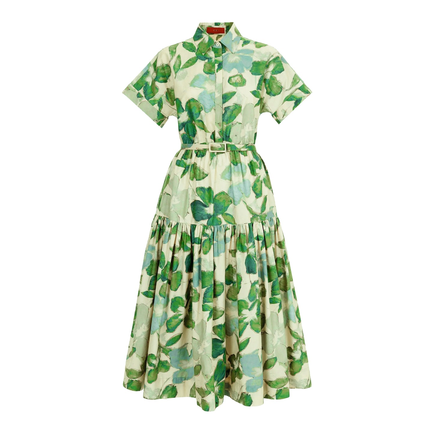 Elegant Summer Dress with Pleated Design and Belted Waist