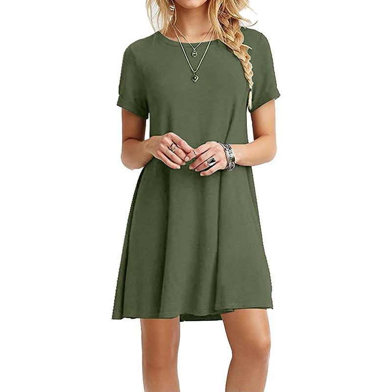 Women Casual Vintage O Neck T Shirt Dress for Everyday Wear