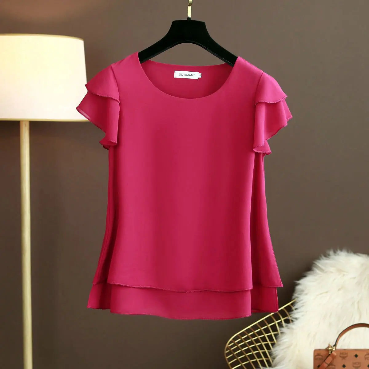 YUQI Fashion Summer Plus Size Loose Casual Chiffon Blouse Top