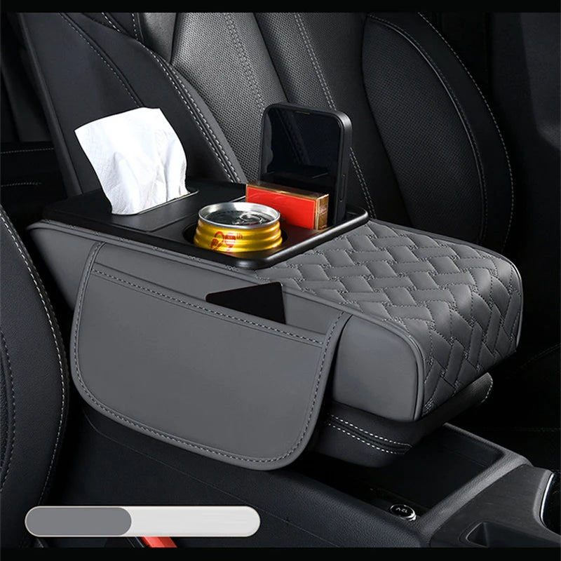 Multifunctional Leather Car Armrest Storage Box Cushion Pad