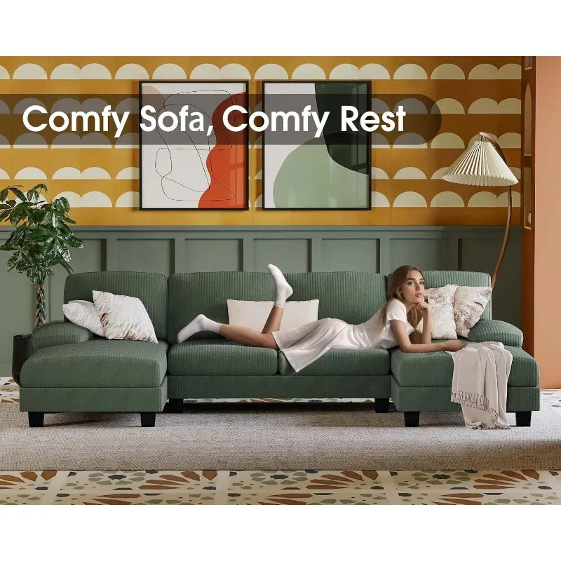U Shaped Corduroy Sectional Sofa For Modern Living Room