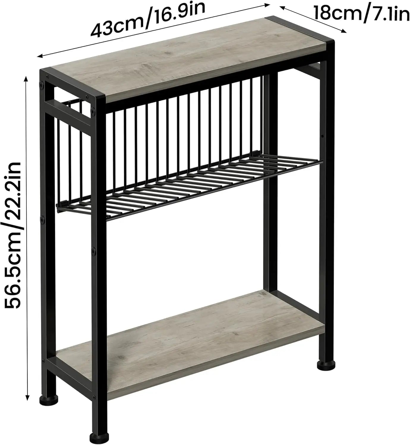 Small Side Table for Small Space 3 Tier Narrow End Table with Magazine Holder Slim Nightstand and Couch Table