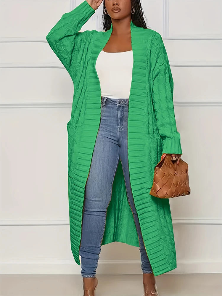 Women's Long Cardigan With Pockets Knit Sweater Acrylic