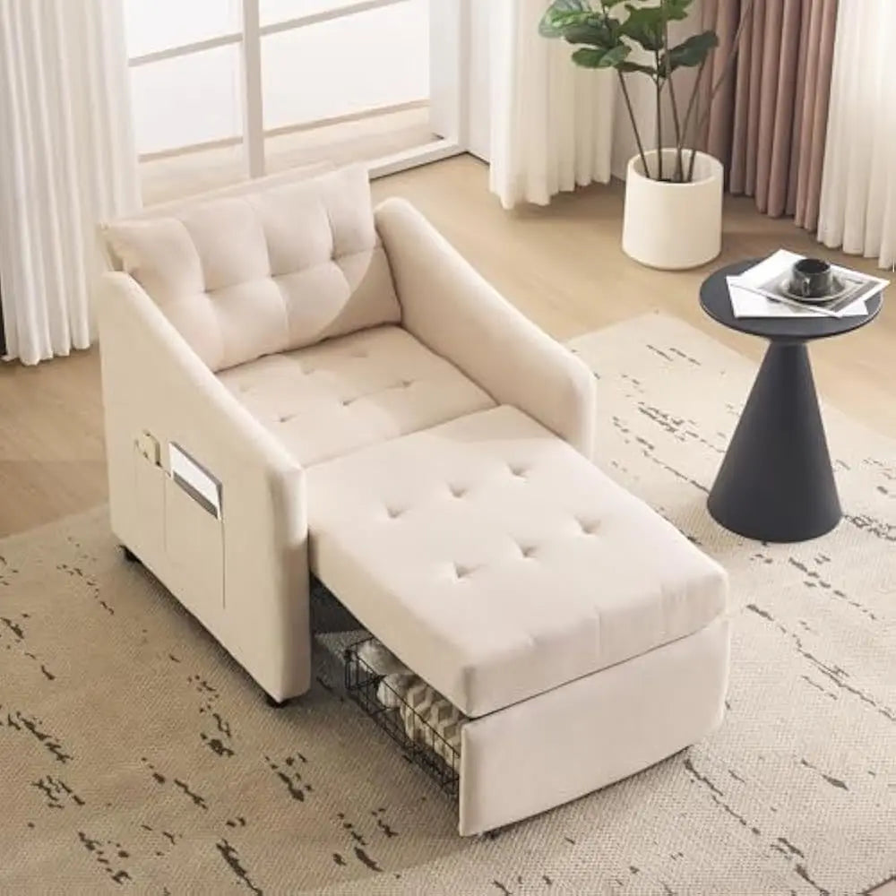 Convertible Sleeper Sofa Chair Bed with Storage and Pillow
