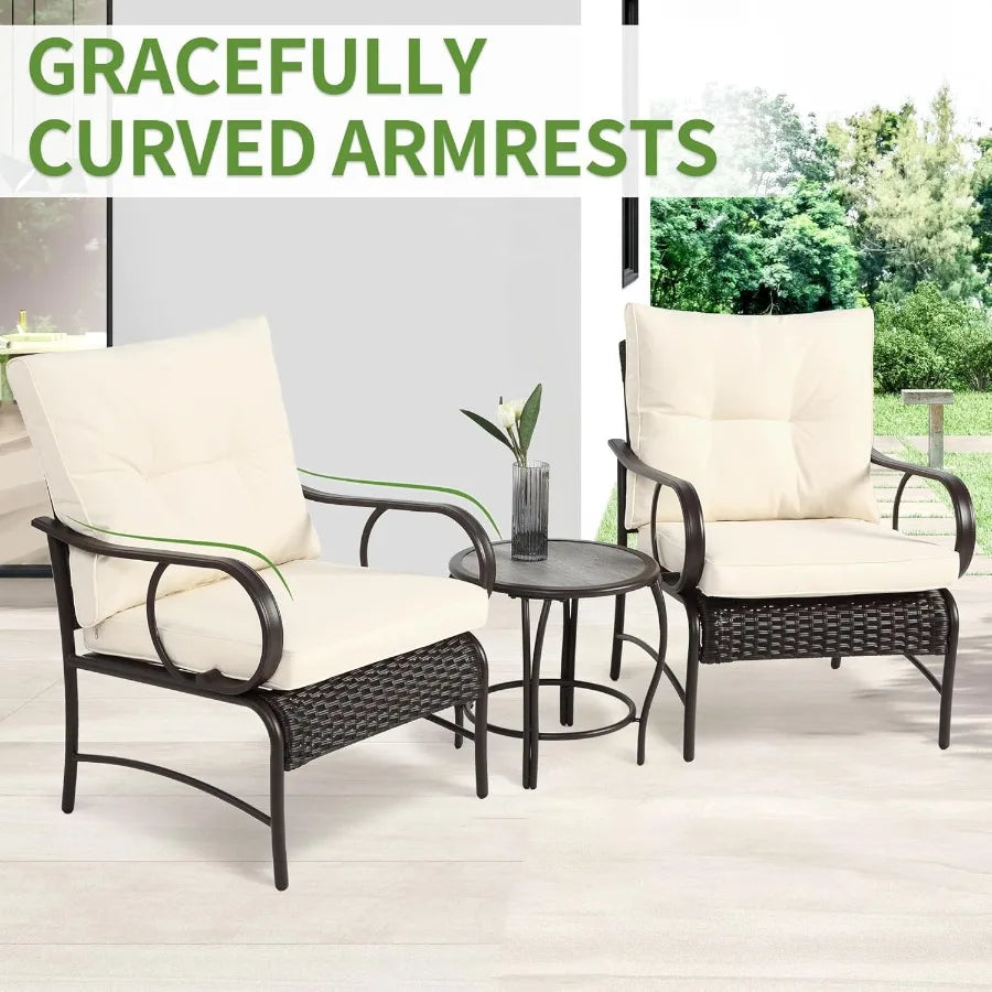 Hign-concerned Patio Bistro 3-Piece Rattan Conversation Set