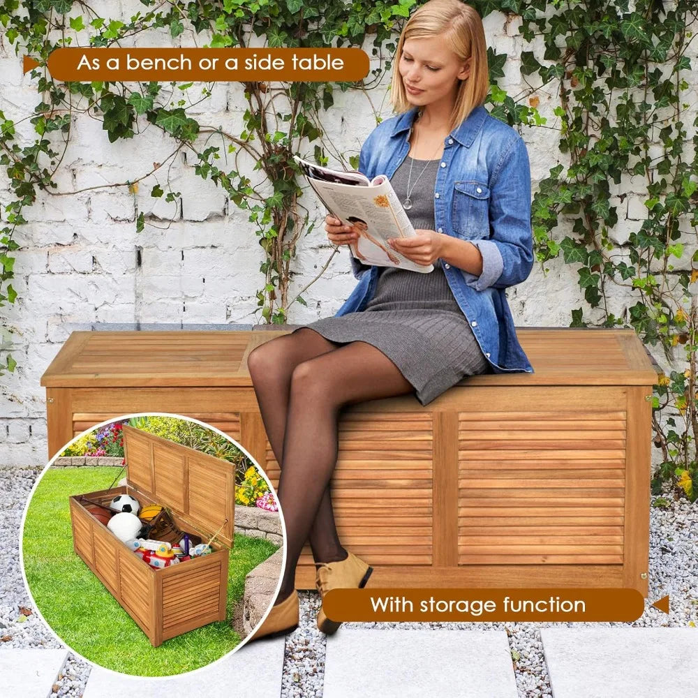 Acacia Wood Deck Box for Outdoor Storage and Organization
