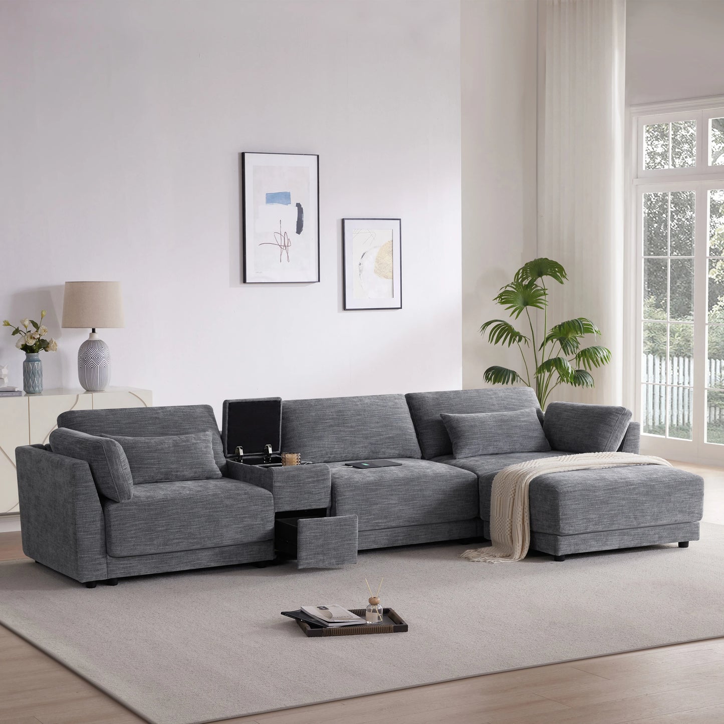 Wavesloop Modular Sectional Sofa With Storage Ottoman