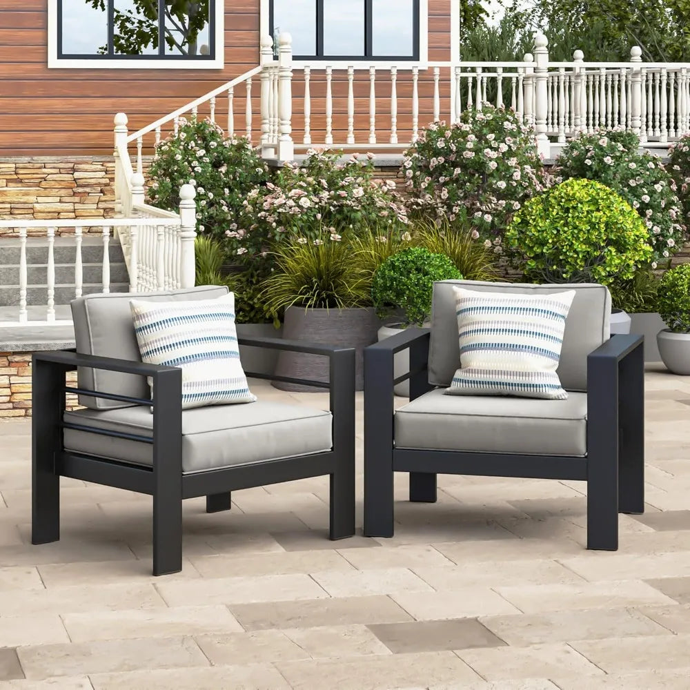 Patio Metal Armchairs Set Of 2 With Upgraded Cushions