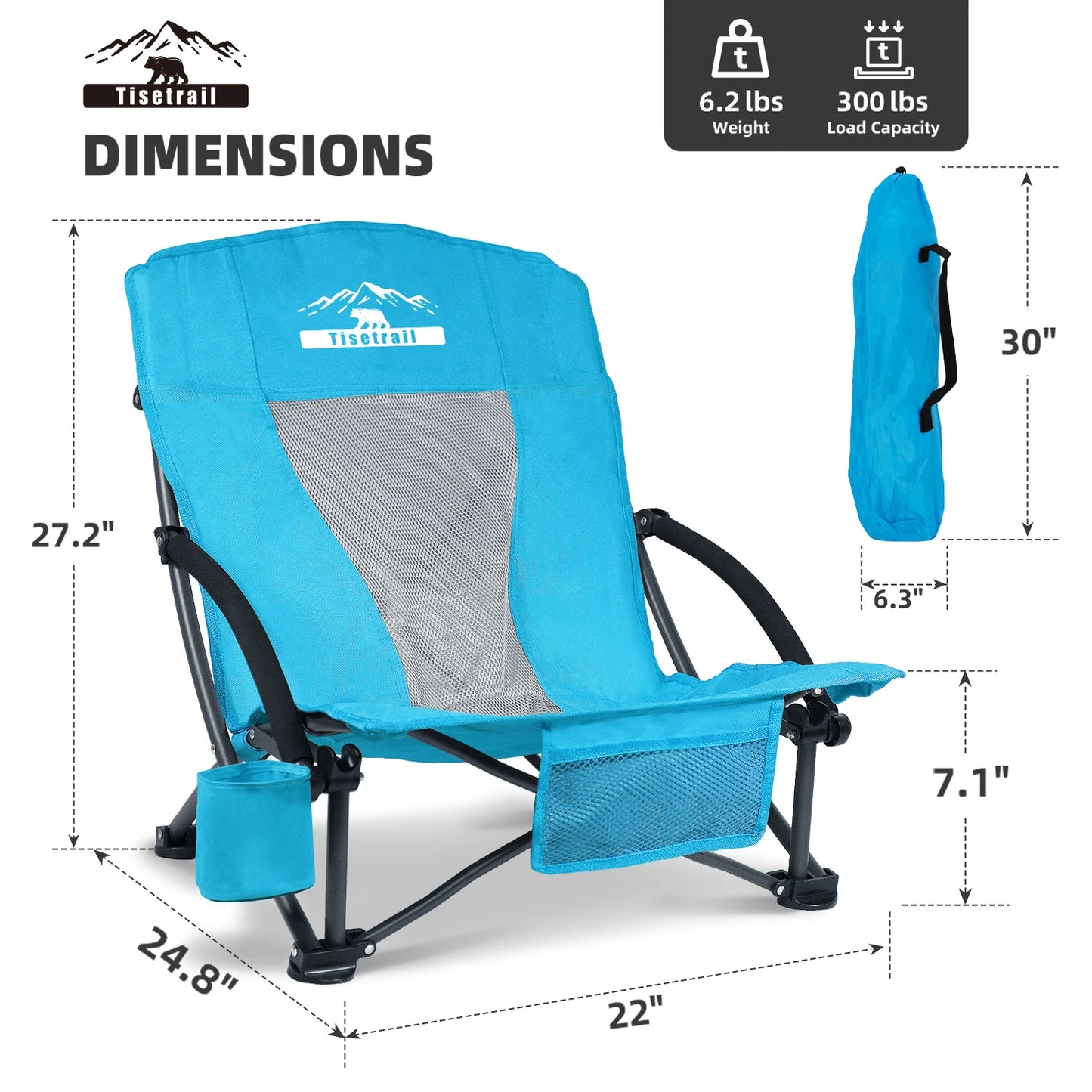 Tisetrail Portable Beach Chair With Cooler Bag Cup Holder