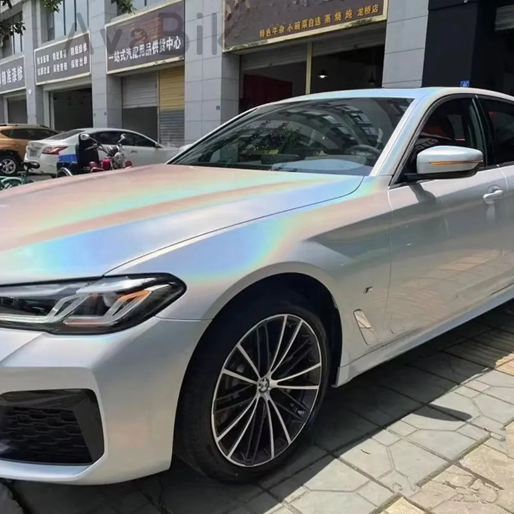High Glossy Psychedelic Diamond Rainbow Chrome Vinyl Wrap Film PET Bubble Free Low Tack Glue Rainbow Laser White Car Stickers